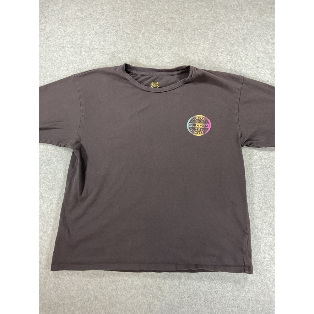 Pura Vida Womens Small Charcoal Gray Rainbow Graphic T-Shirt Boxy Live Free 2697